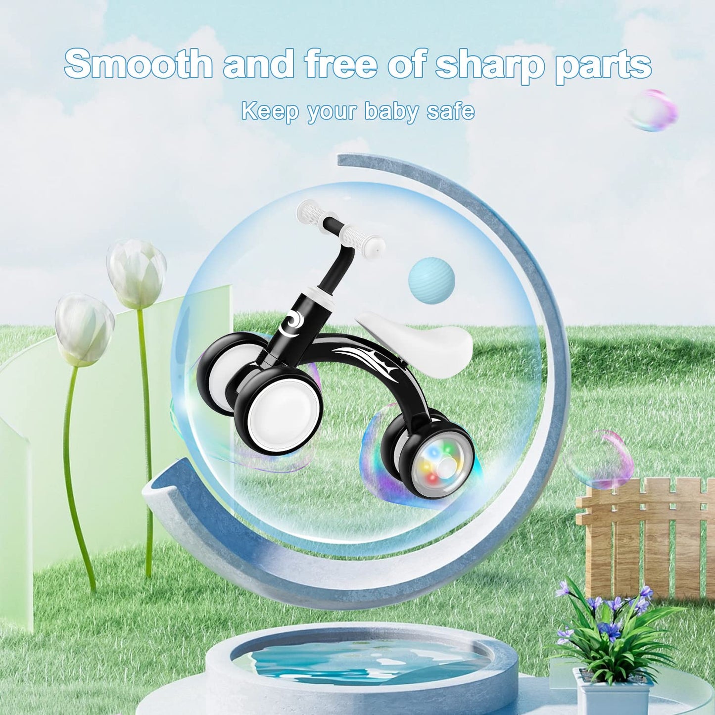 Gamfeiny Colorful Baby Balance Bike, No Pedal, Carbon Steel, 1T, Black, Model BK-200, Ideal for 10-36 Month Toddler Gifts