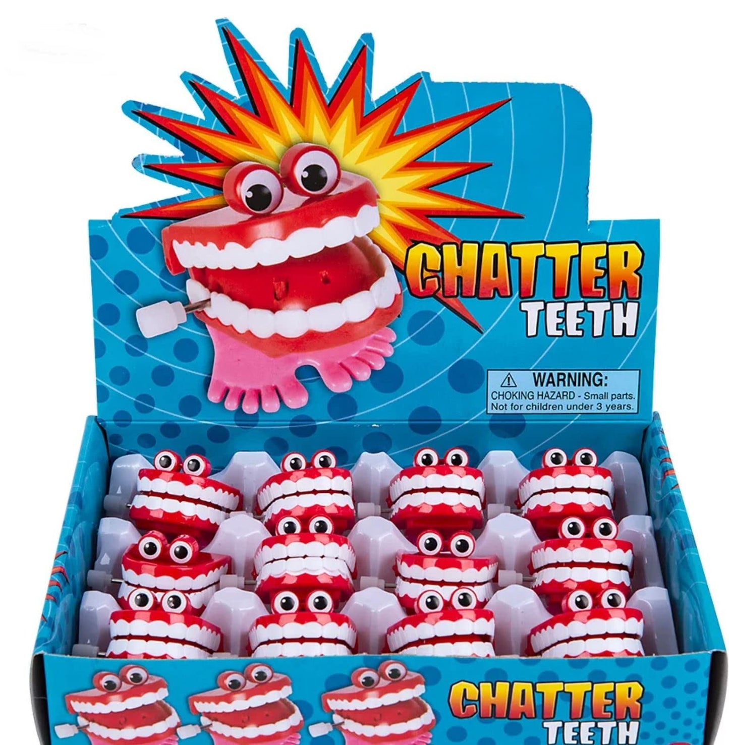 Happy Deals ~ Wind Up Chatter Teeth With Eyes | 12 Pack | 1.75 Inch Chattering Walking Toys