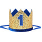 Maticr Glitter First Birthday Crown Baby Boy 1st Bday Party Hat Cake Smash Photo Prop (Large Gold & Royal 1)