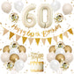 60Th Birthday Decorations Sand White Gold,60Th Birthday Balloons Beige Gold,Happy 60Th Birthday Banner With Cake Toppers Number
