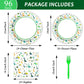 Wiooffen 96 Pcs Dinosaur Party Plates Napkins Watercolor Dinosaur Birthday Tableware Supplies Set Cartoon Dinosaur Disposable Di