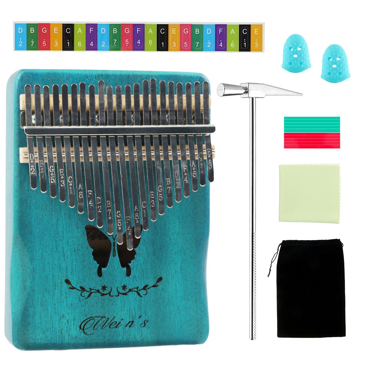 Elephantboat Kalimba 21 Keys Thumb Piano With Note Sticker, Tune Hammer, Carry Bag, Gift Kalimba Musical Instruments For Kids Ad