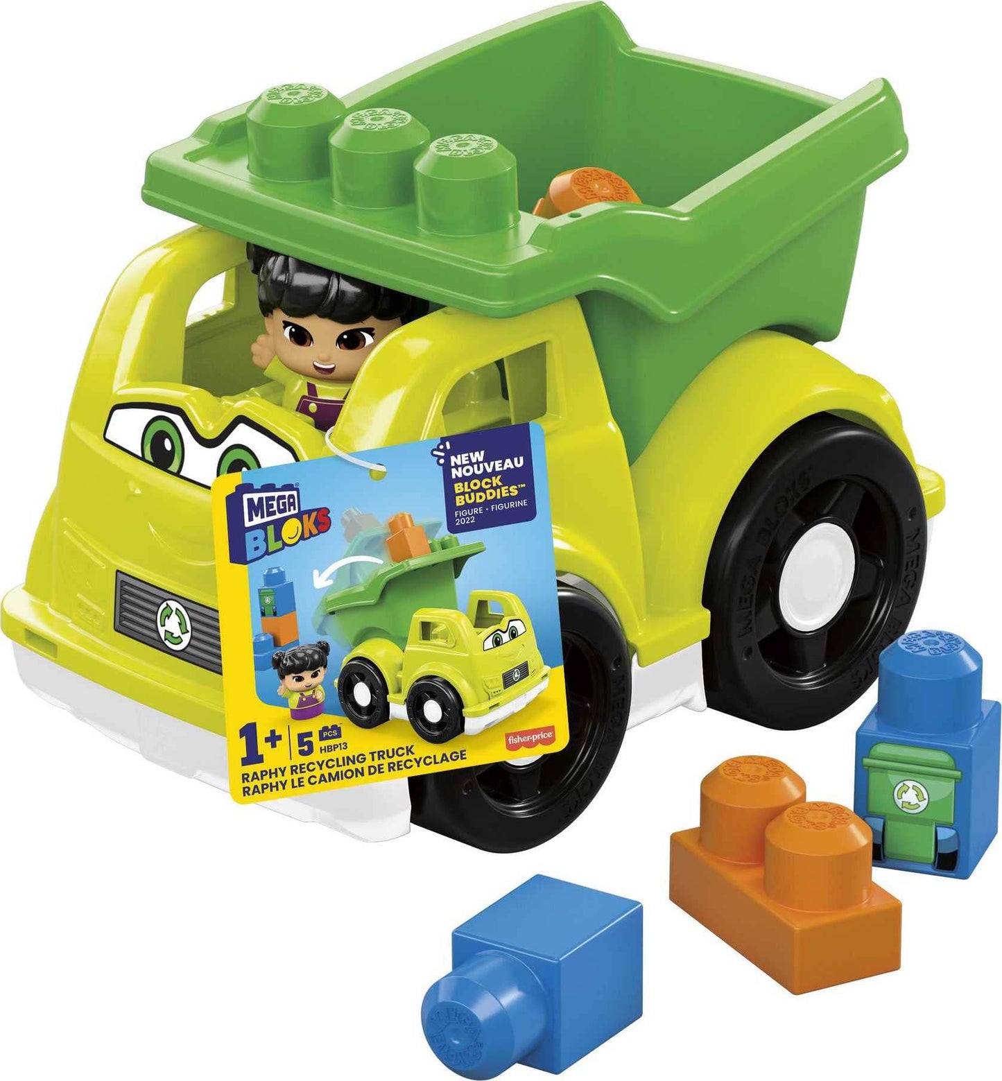 MEGA BLOKS Toddler Car Toy with Raphy Figure, Multicolor Plastic Building Blocks, Model HBP13 for Ages 1-3
