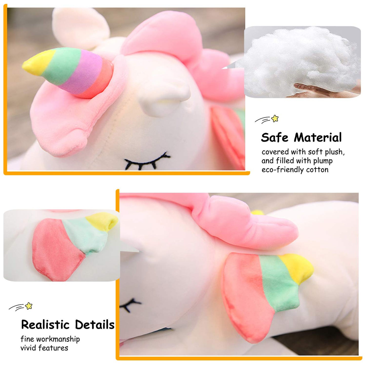 Aixini Plush Unicorn Stuffed Animal Pillows Toy, 31.5 Inch Cute Soft White Unicorn Plushie With Rainbow Wings