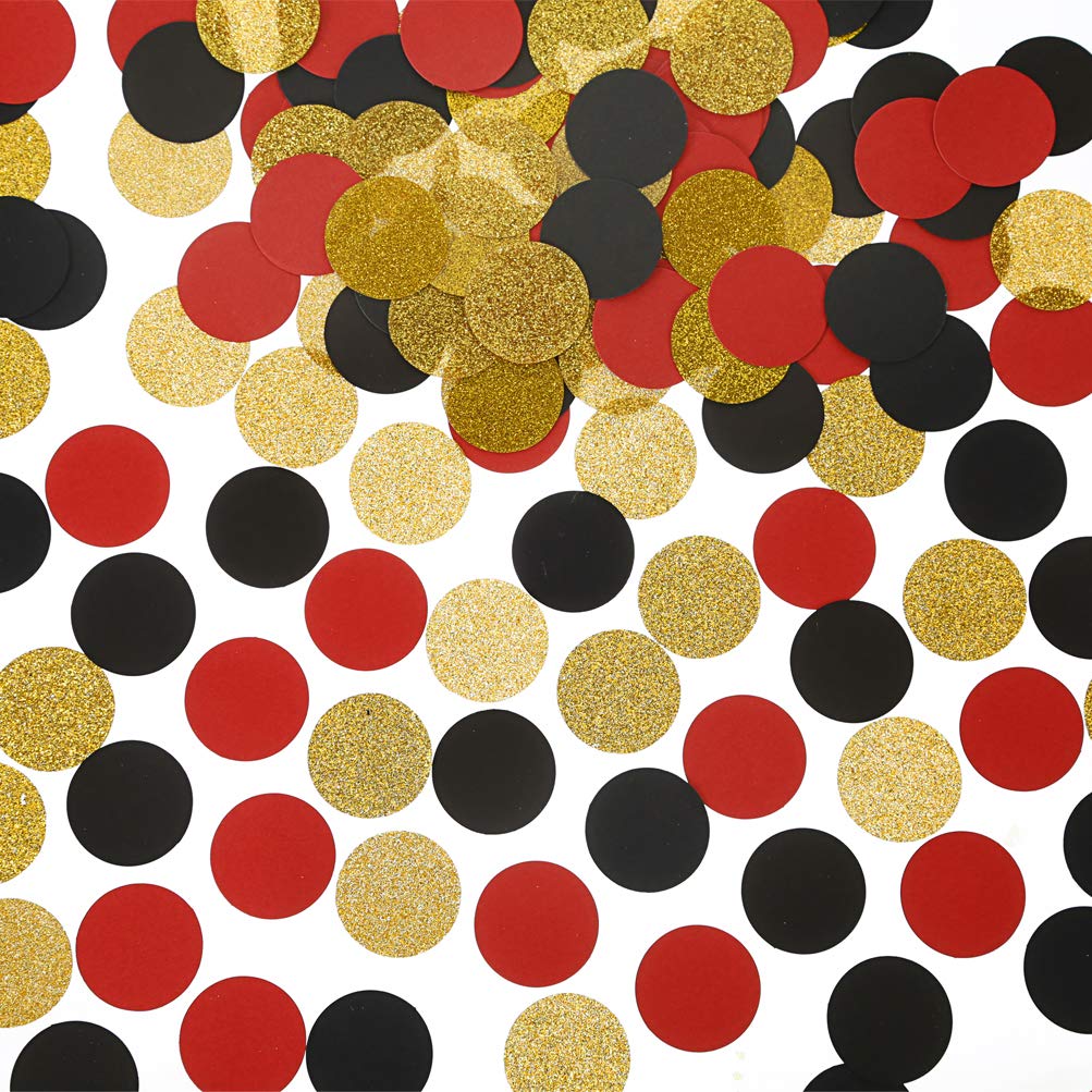 Glitter Confetti Circles Table Decoration and Wedding Party Decoration, 1.2 in Diameter (gold glitter, black, red,300pc)