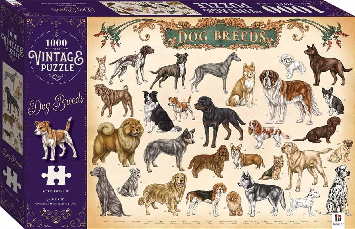 Hinkler Books 9354537001919 Vintage Puzzle: Dog Breeds, 1000 Pieces