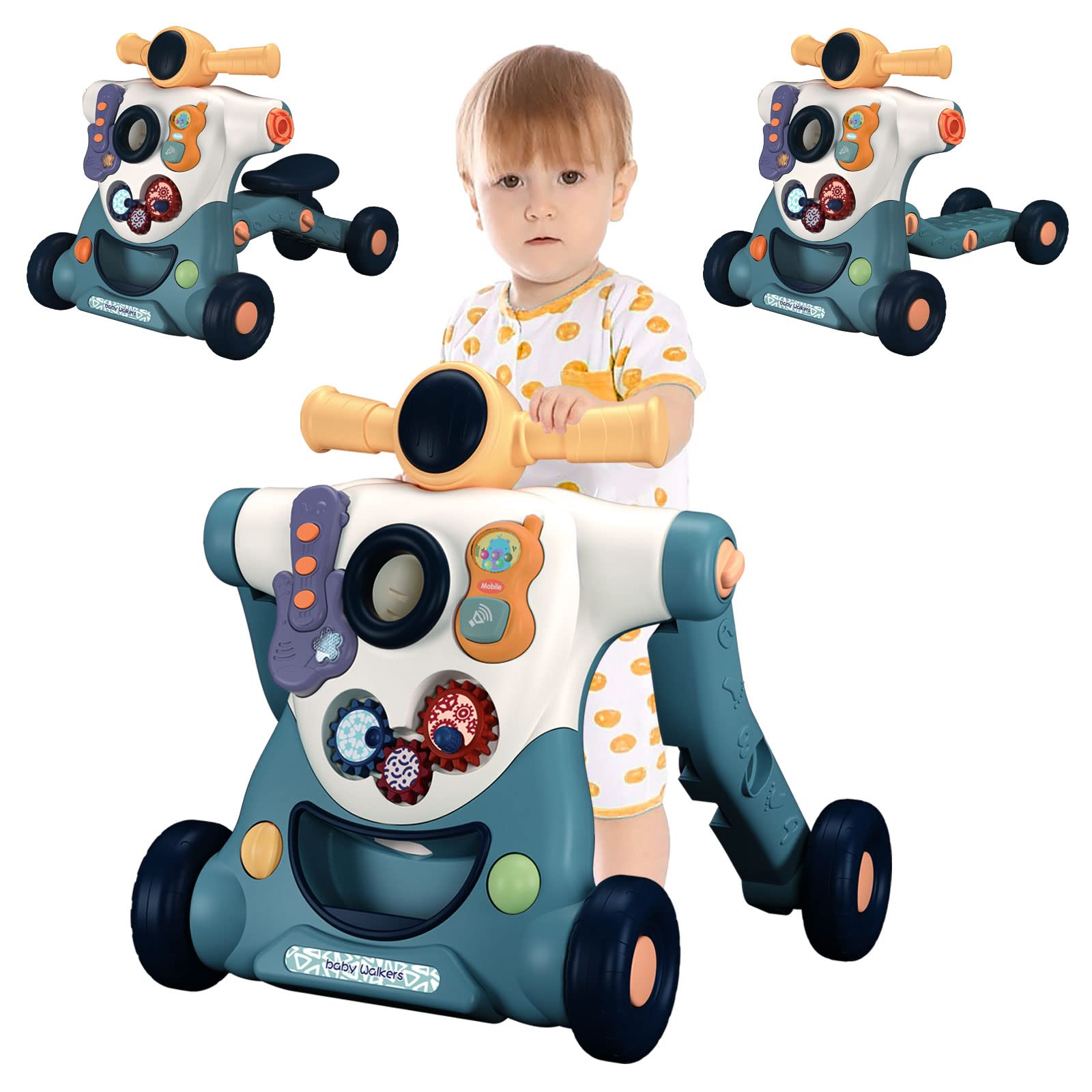 Baby Sit-To-Stand Learning Walker, 3 In 1 Baby Walker For Boys Girls Toddlers, Educational Baby Push Walkers With Entertainment