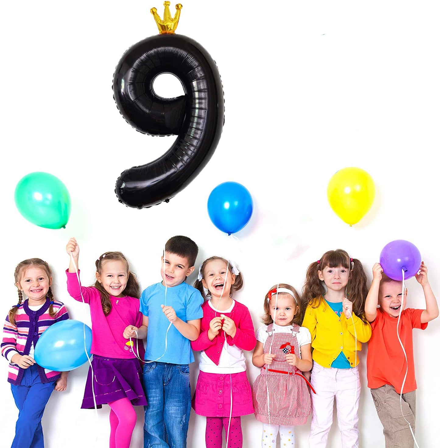 Gifloon Black Number 9 Balloon With Crown, Large Number Balloons 40 Inch, 9Th Birthday Party Decorations Supplies 9 Year Old Bir
