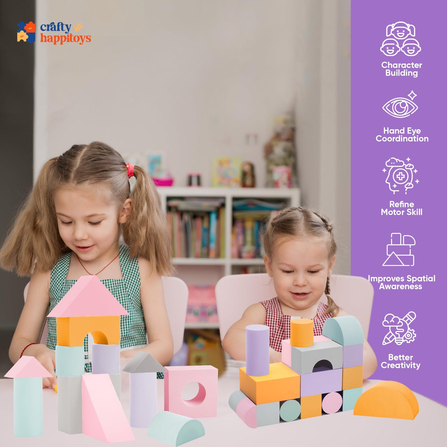 Set of 34 Jumbo Large Foam Blocks for Toddlers - Stacking Soft Blocks for Kids with Shapes & Colors Learning - Construction Building Preschool Toys - Giant Foam Bath Blocks for Toddlers 3-5 & above