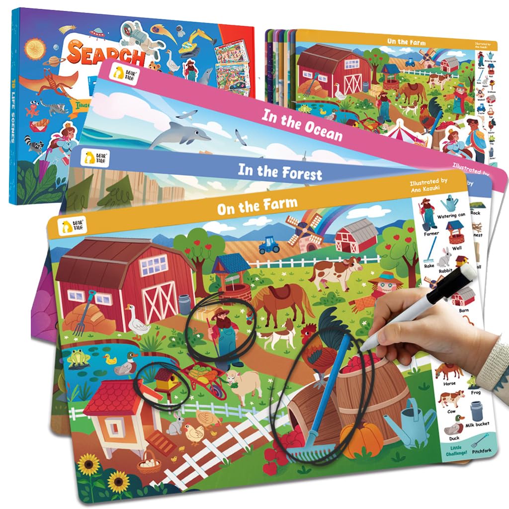 Patpat Cartoon Search & Find Busy Book Set Kids Educational Fine Motor Skill Activity Book With 9 DoubleSided Cartoon Interacti