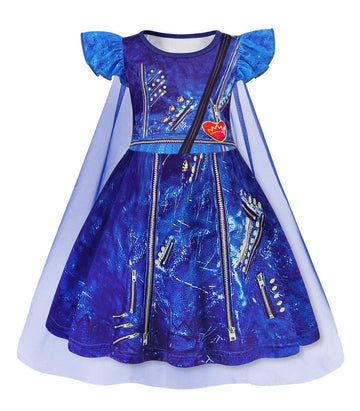 Wonderbabe Descendants 3 Costume Evie Dress Girls Popular Musical Cosplay Dress Princess Birthday Party Dress Up Clothes Halloween Outfits With Cape Size 6-7