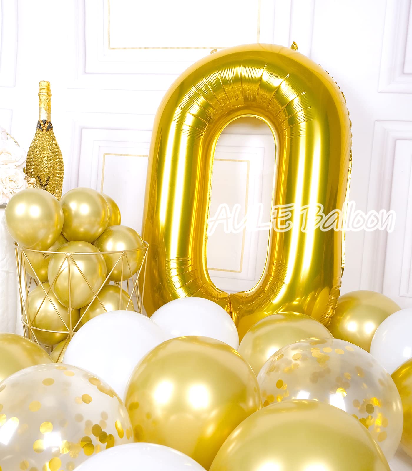 Aule 40 Inch Big Gold 0 Balloon Number Large Foil Helium Number Balloons 0-9 Jumbo Giant Happy 0Th Birthday Party Decorations Fo