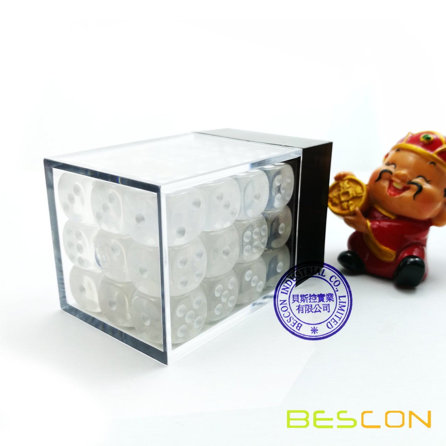 Bescon 12mm 6 Sided Dice 36 in Brick Box, 12mm Six Sided Die (36) Block of Dice, Clear Dice with White Pips