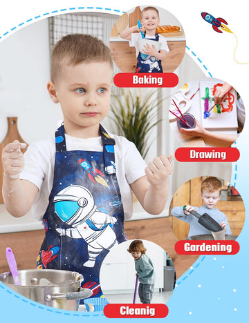 Wernnsai Kids Aprons For Boys - Space Toddler Art Aprons Waterproof Kids Toddler Paint Art Smock Waterproof Cooking Baking Painting Gardening Artist Chef Apron For Kids Age 6-10 Years