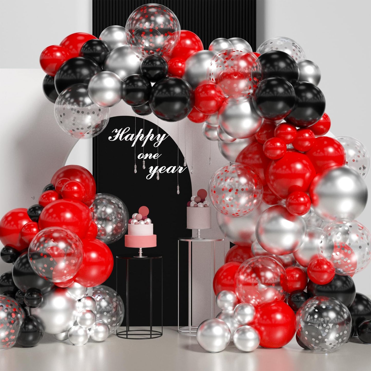 Red And Black Balloons Arch Kit,140Pcs Black Silver And Red Balloon Arch Garland Kit Chrome Silver Balloons Kit For Birthday Wed