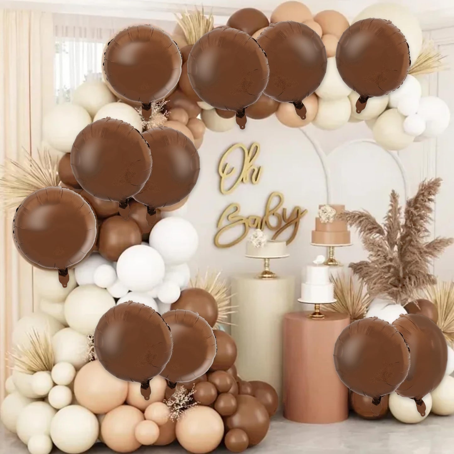 TONIFUL 30Pcs 18 Inch Chocolate Round Shape Foil Balloons Big Brown Circle Helium Mylar Ballons for Thanksgiving Birthday Weddin