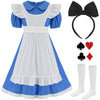 Hmprt Halloween Costume For Girls, Bule Peter Pan Callar Princess Dress, White Apron And Black Headband - 10
