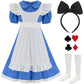 Hmprt Halloween Costume For Girls, Bule Peter Pan Callar Princess Dress, White Apron And Black Headband - 8