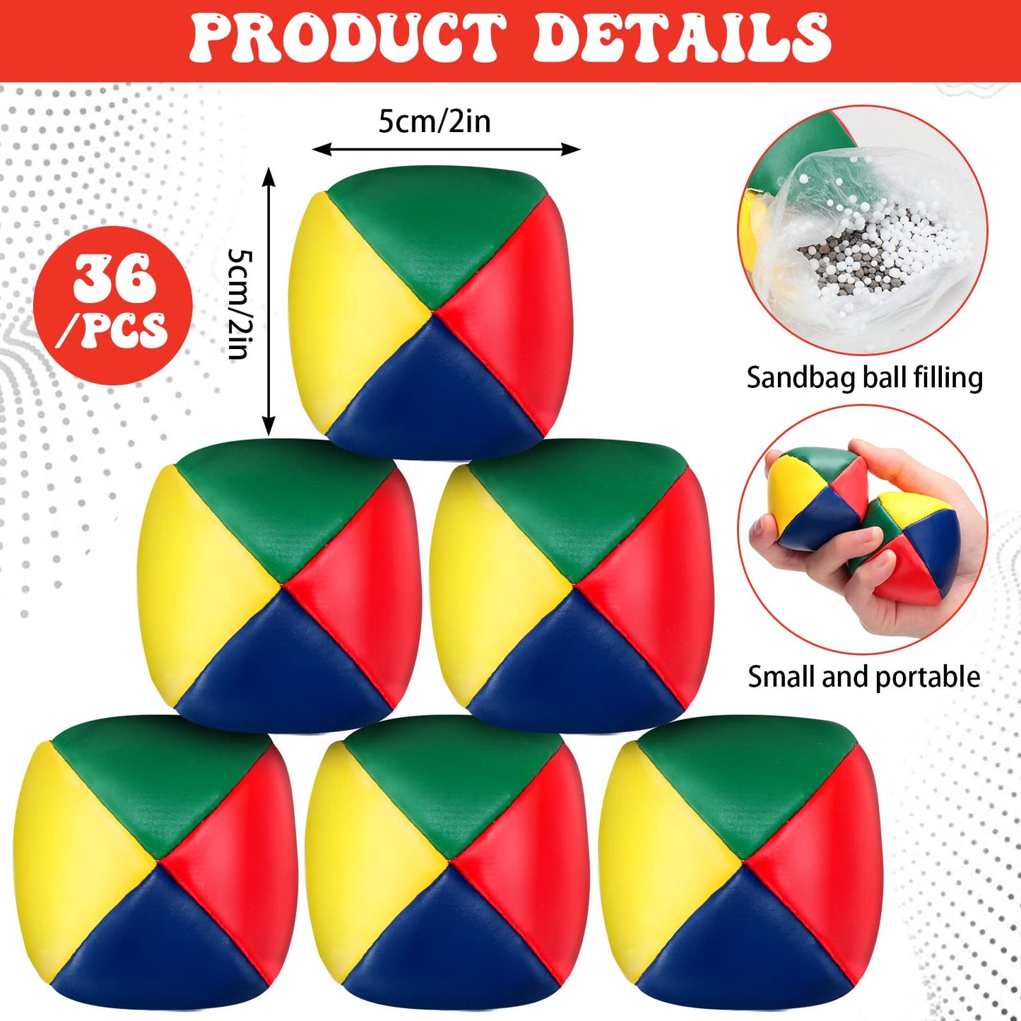 Leitee 36 Pcs Juggling Balls for Beginners 2 Inch Small Soft Durable Colorful Juggling Balls Bulk for Boys Girls mature-themeds Toy Game (Blue  Yellow  Red  Green)