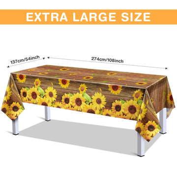 Breling Sunflower Wood Grain Tablecloth Plastic Rustic Sunflower Tablecloth Vintage Wood Grain Table Covers For Indoor Outdoor B