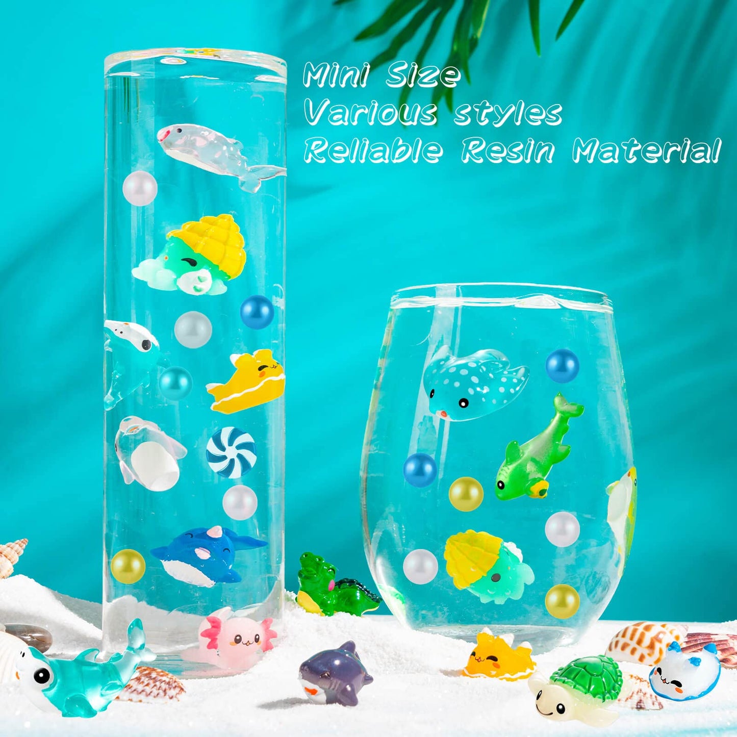 FFNIU 60Pcs Mini Resin Animals - Ocean Themed Figures for Fish Tank, Micro Landscape Aquarium, Birthday and Sea Animals Themed P