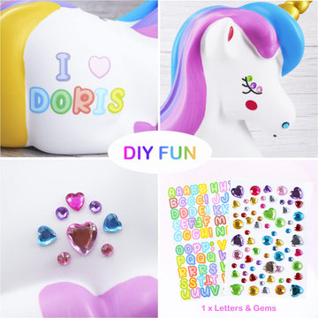 Pjdrllc Piggy Bank Girls: Unicorn Piggy Banks - Unbreakable Plastic Coin Money Bank With Alphabet Stickers - Rainbow