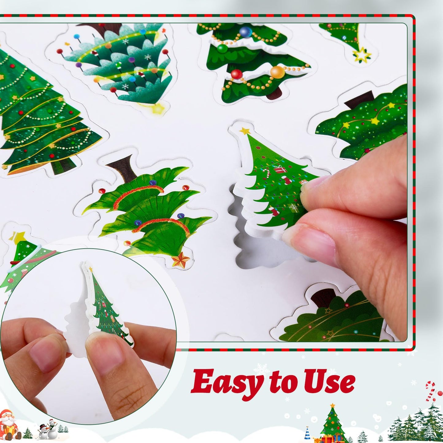 JULBEAR Christmas Tree Foam Stickers, 300 Pcs Bulk Self-Adhesive Christmas Tree Stickers for Arts Crafts Winter Christmas Xmas T