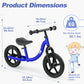 Glaf Toddler Balance Bike Kids Ride On Toys For 2 Years Old Boys Girls Baby Walker 18 Months To 5 Years12 Inches No Pedal Training Bicycle With Adjustable Seat Height (Blue)