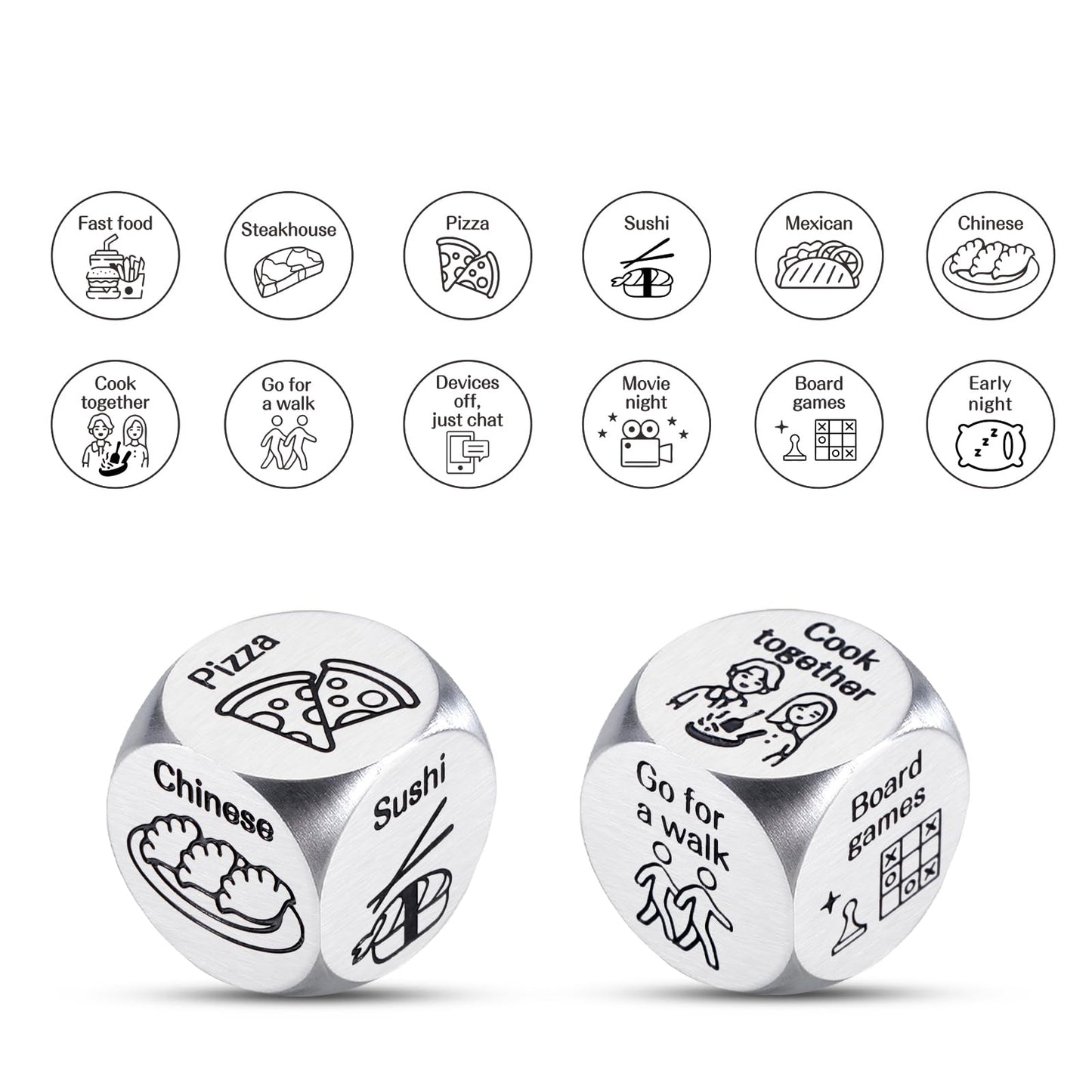 Valentines Day Gifts for Him Her, 2PCS Food Activity Decision Dice, Boyfriend Valentines Gift Basket, Date Night Gifts for Coupl