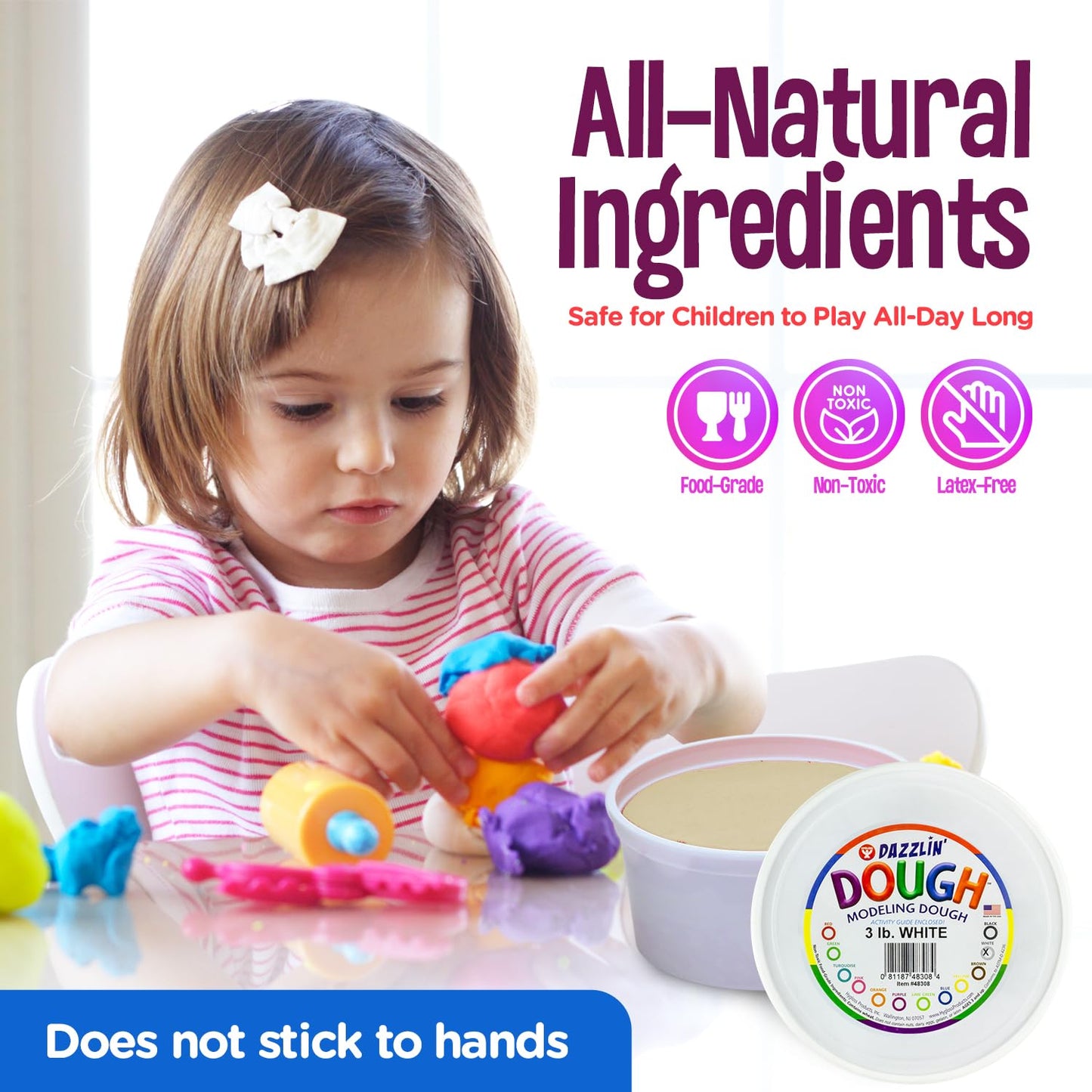 Hygloss Play Modeling Dough - 3Lb. - Easter Basket Stuffer - Unscented Dough - Safe & Non-Toxic For Kids Arts & Crafts - Party Favors - Classroom Supplies, White