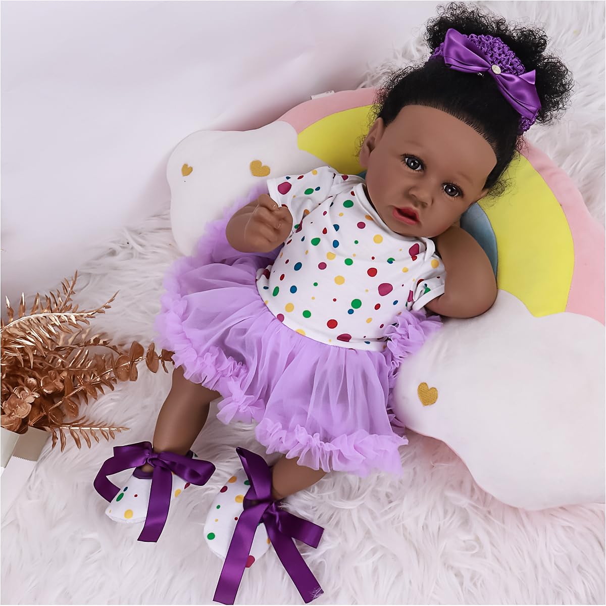 Kgniess Me Lifelike Reborn Baby Dolls Black Girl-22-Inch Realistic Silicone Reborn Baby Doll African American Reborn Toddler Real Life Newborn Baby Doll Gifts For Kids Age 3+
