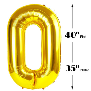 Gold Jumbo Helium Number Balloon 40 Inch, Giant Foil Golden Number 0 Birthday Balloons, Large Numbers 10 20 30 40 50 60 70 80 90