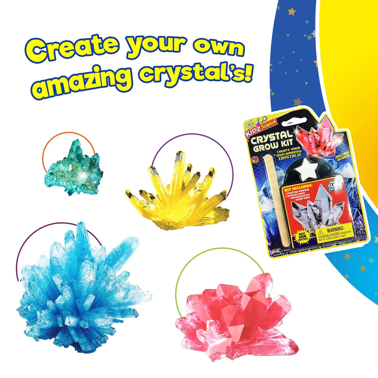 Ja-Ru Kids Science Crystal Grow Kit (8 Kits) Diy Stem Learning Toys For Growing Gemstones & Crystals - Cool Educational Science