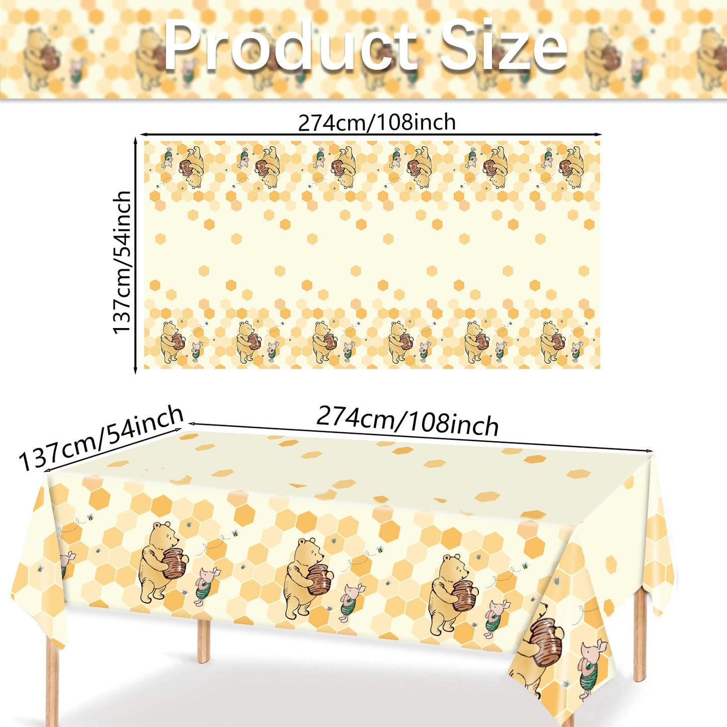 Auroraparty 3Pcs Winnie Party Tablecloth Bear Baby Shower Or Birthday Party Table Cover Honey Plastic Rectangle Birthday Party D