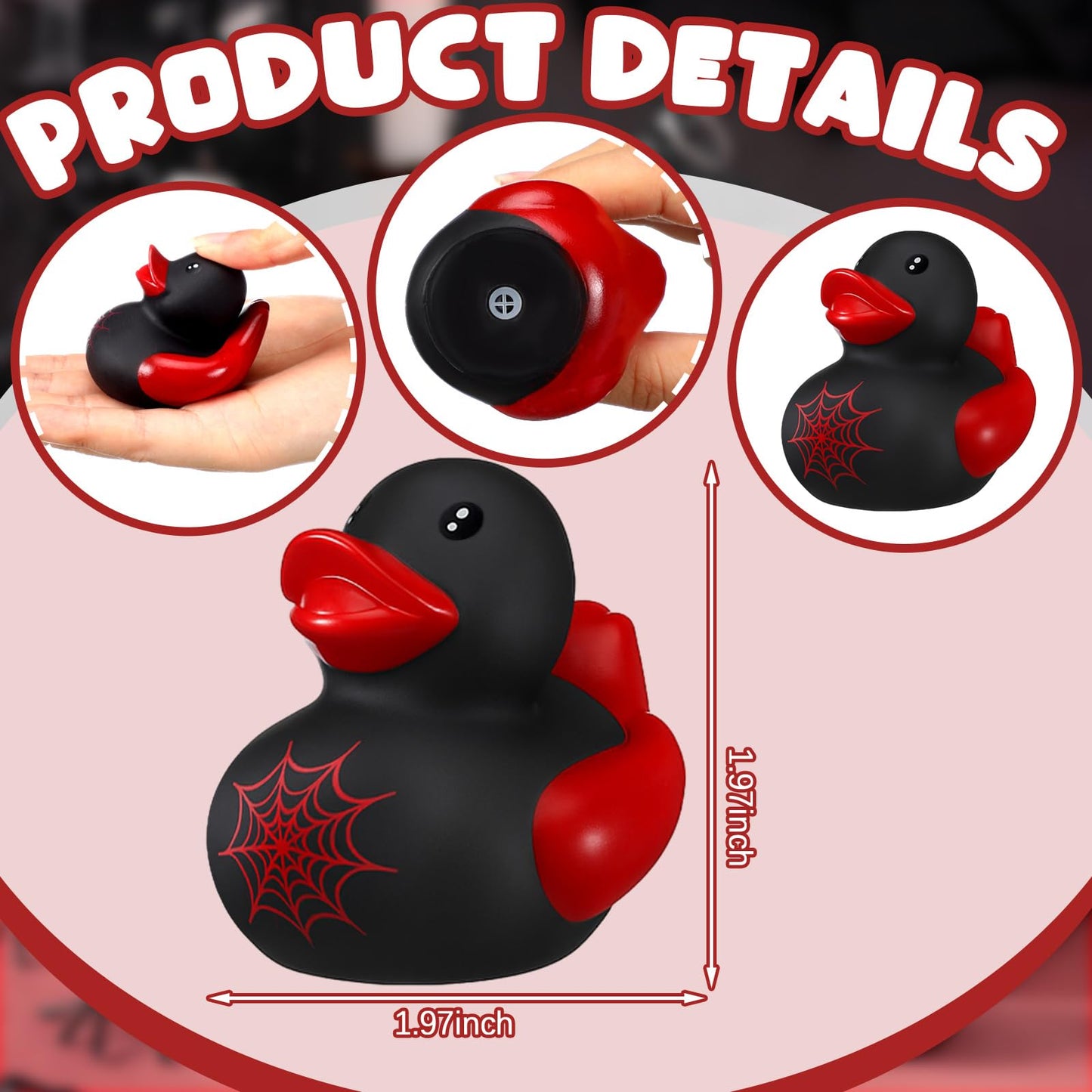 Leyndo 24 Pcs Christmas Spiderweb Rubber Duck Bulk Spiderweb Birthday Party Decoration Favors Squeaky Red Black Rubber Duck for Bathtub Floating Pool Gifts Party Supplies