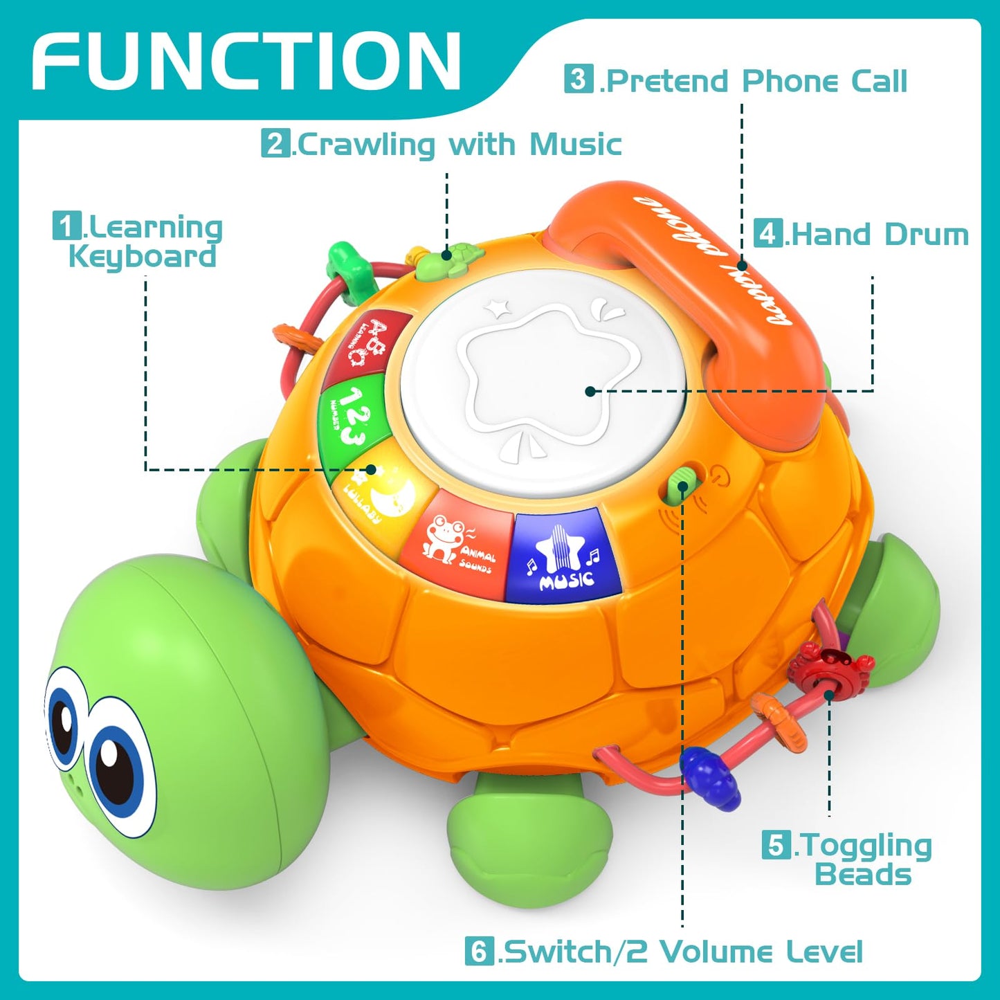 Baby Toys 6 To 12 Months, Musical Turtle Crawling Baby Toys For 12-18 Month, Early Learning Educational Toy With Light & Sound, Birthday Toy For Infant Toddler Boy Girl 7 8 9 10 11 Month 1-2 Year Old