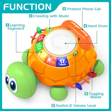 Baby Toys 6 To 12 Months, Musical Turtle Crawling Baby Toys For 12-18 Month, Early Learning Educational Toy With Light & Sound, Birthday Toy For Infant Toddler Boy Girl 7 8 9 10 11 Month 1-2 Year Old