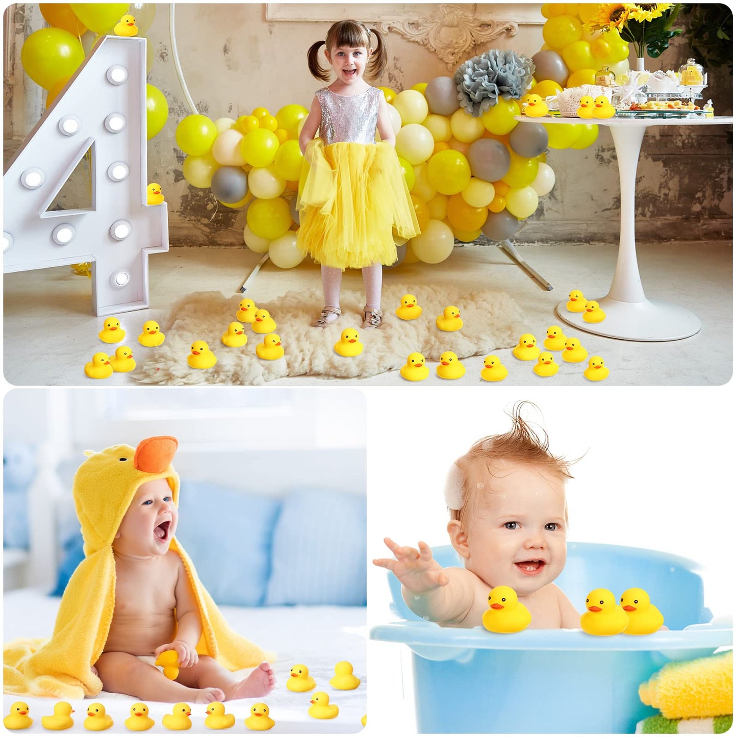 Zhanmai 300 Pcs Rubber Duck Bath Toys, Mini Float Squeak Ducks Bulk For Tiny Baby Shower Preschool Bathtub Toy Pool Party Supplies Birthday, Yellow(2.17 X 1.97 X 1.65 Inch)