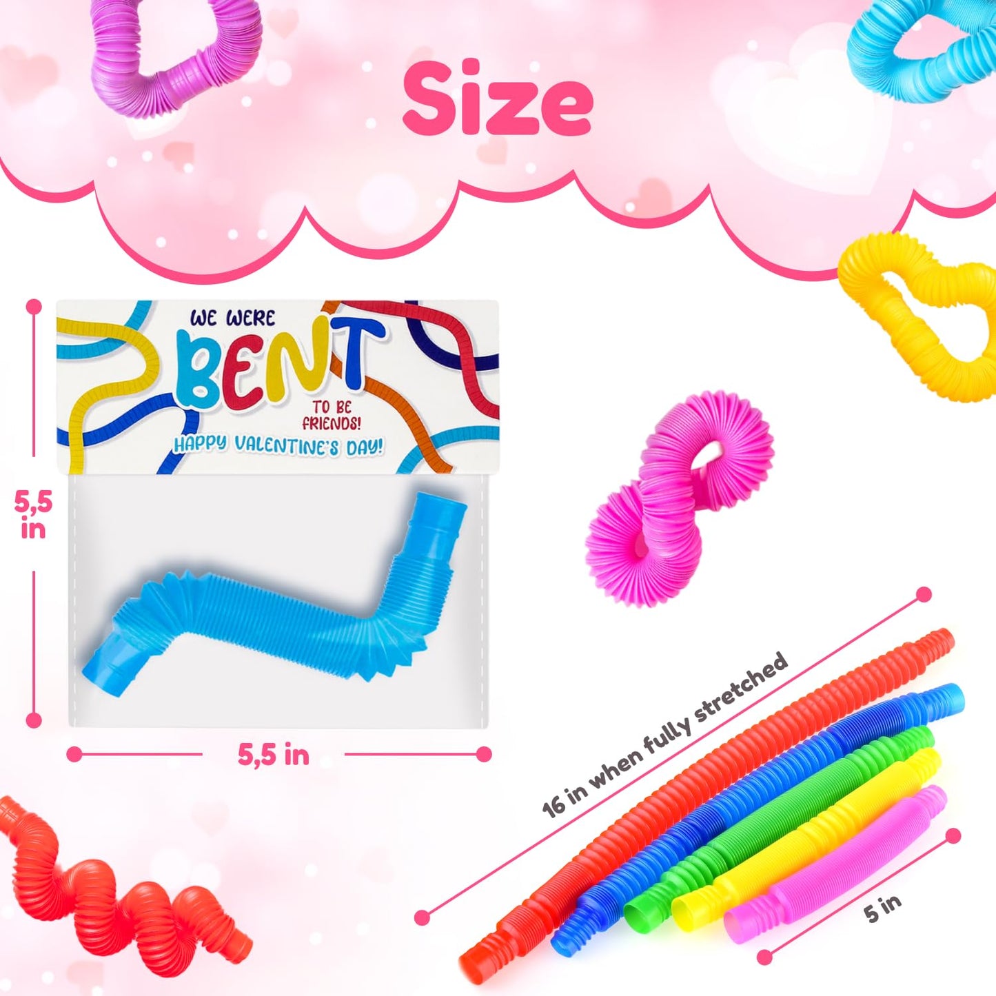 Funeta 30 Pack Fidget Pop Tubes, Valentines Day Cards For Kids School, Valentines For Kids Class, Toddler Valentines Day Gifts F