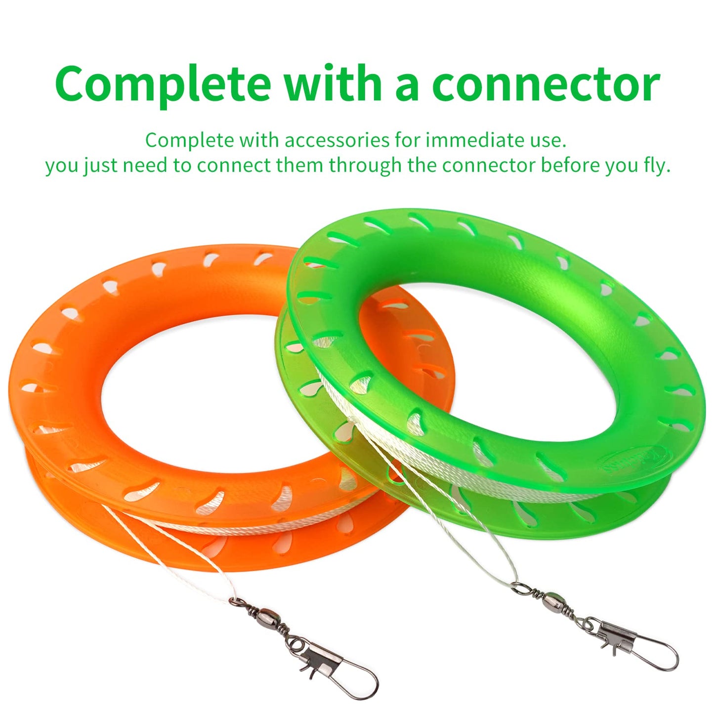 Kaiciuss Kite String Hoop For Kids, Orange & Green Kite Spool Set, Kite Handle Kit With 300 Feet Line For Each Kite Reel Winder (2 Pack)
