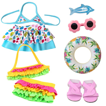 E-TING 8Pcs 18 Inch Doll Beach Bikini Swimsuit Clothes and Swim Ring Flat Sandals Sunglasses Hairclip Swimming Play Sets for 18 