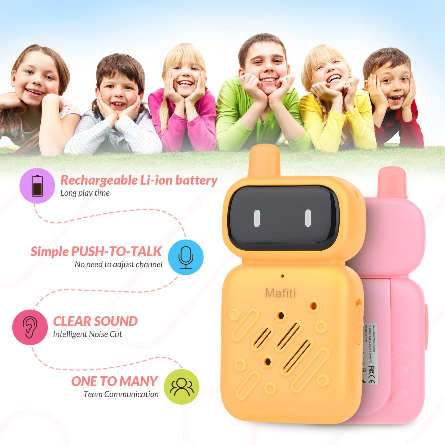 Mafiti Rechargeable Walkie Talkies For Kids 2 Pack Mini Walkie Talkie Long Range 1 Kms 2 Way Radio Toddler Toys Christmas Birthd