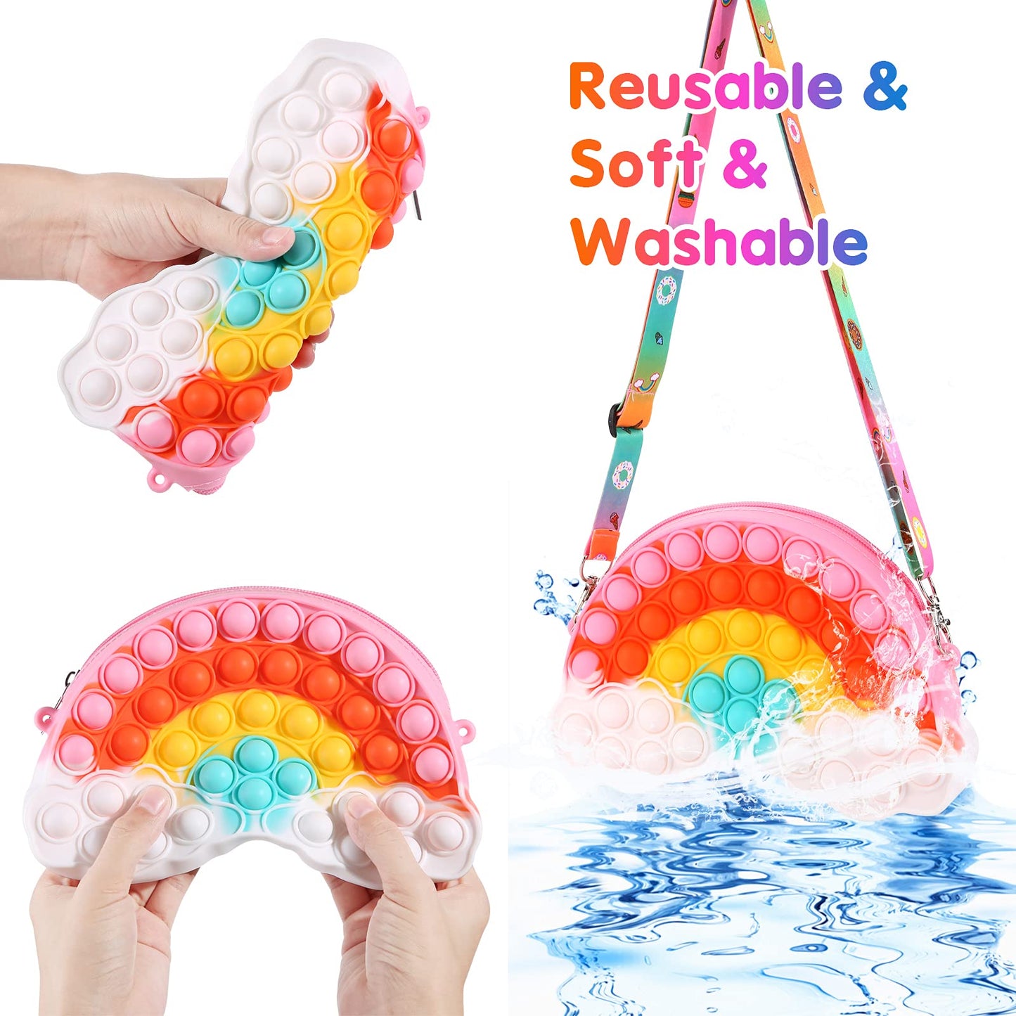 Goheyi Pop Shoulder Purse Fidget Toys Bag For Girls And Women, Rainbow Clouds Pop Shoulder Bag, Easter Gifts Sensory Silicone Fidget Backpack Toy For Adhd Anxiety Stress Relief