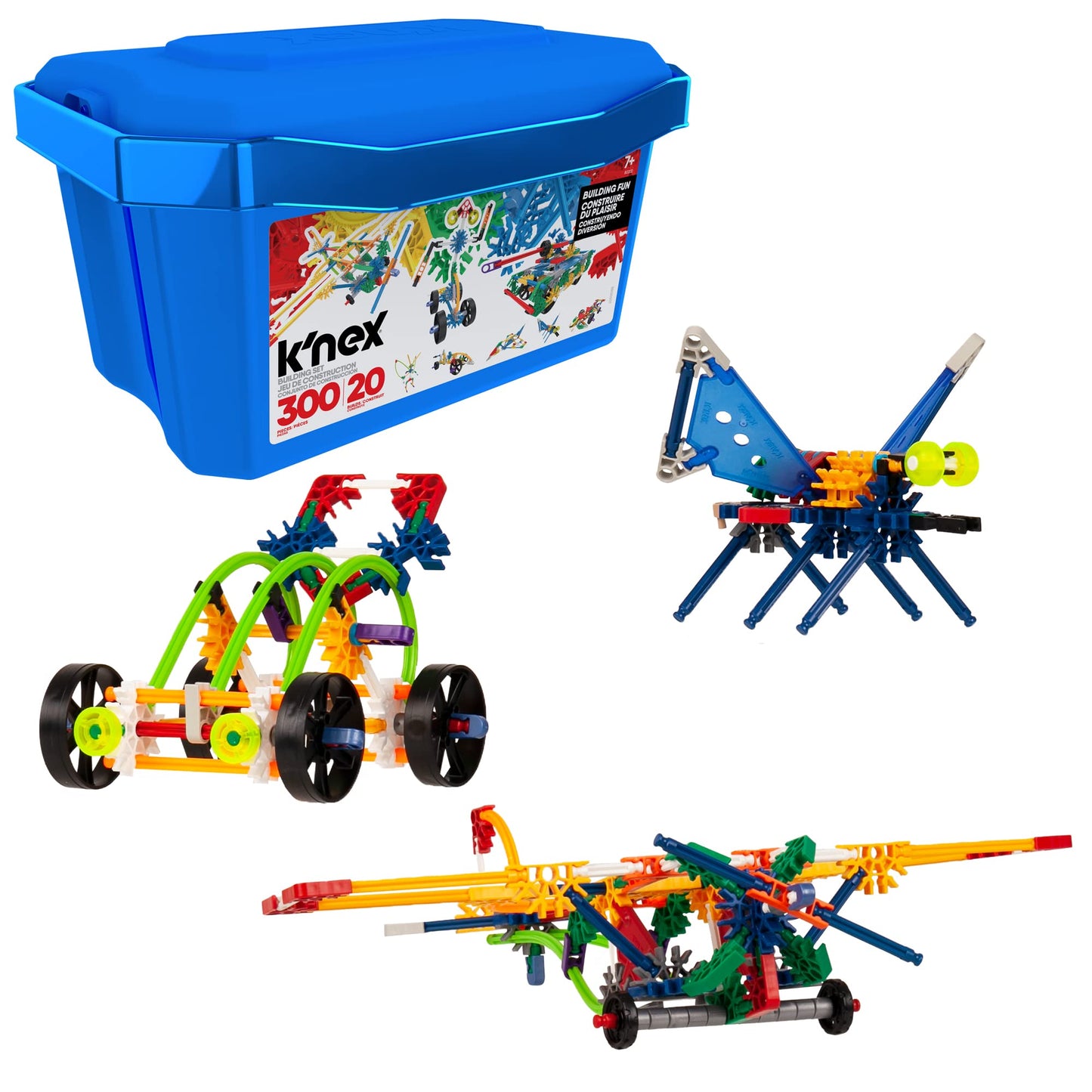 Basic Fun K'Nex | Model Building Fun Tub Set | 3D Educational Toys For Kids, 300 Piece Stem Learning Kit, Engineering For Kids, 20 Model Building Construction Toy For Children Ages 7 80202