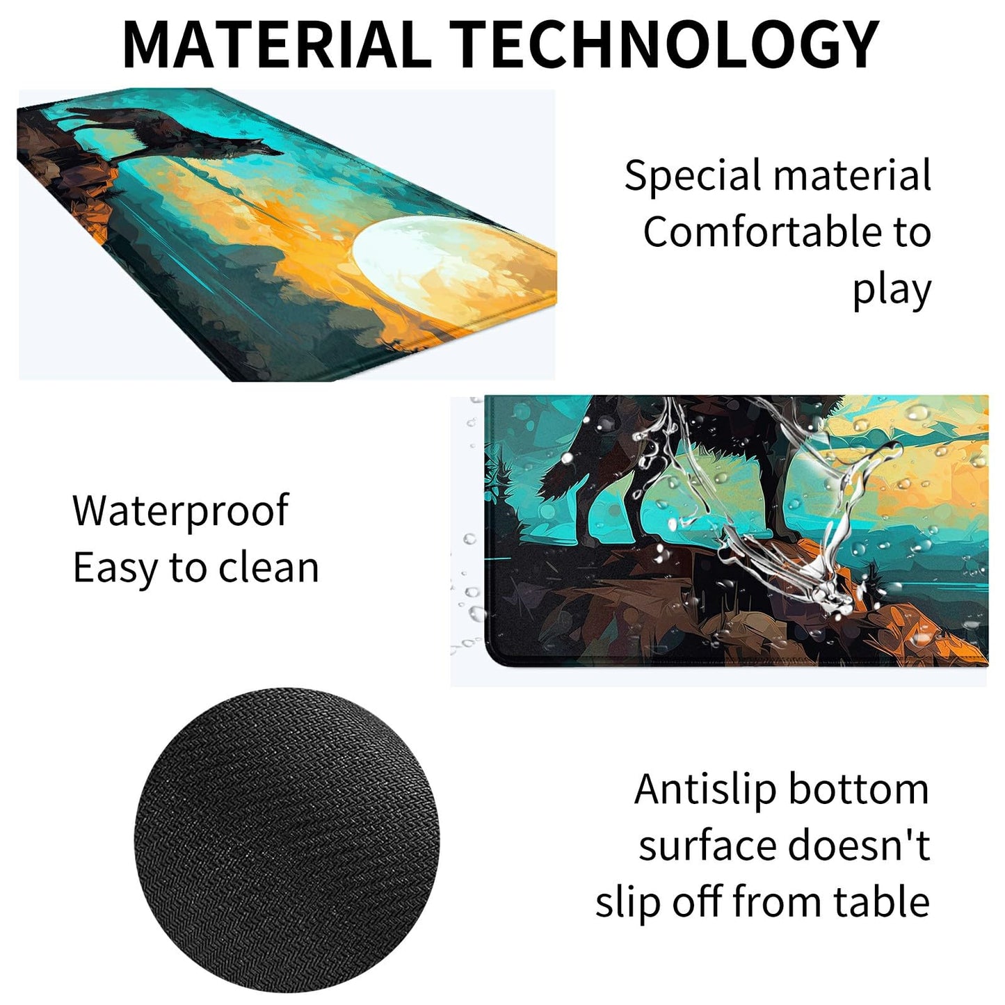 DIGTIALL Card Mat for MTG & TCG Playmat Mouse Pad 24 x 14 Game Mat for MTG RPG CCG Trading Card Game Playmats Table Mat Perfect for Card Games Video Games Computer Office Wolf Moom