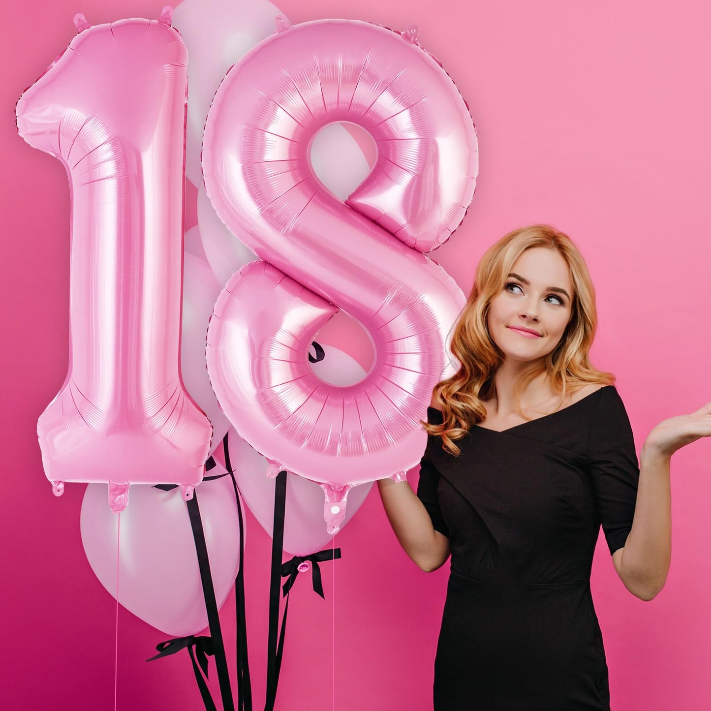 Pink Number 18 Balloon, 40 Inch Big Large Foil Helium Number Balloons, Giant Mylar Number 18 Balloons For 18 Years Old Birthday
