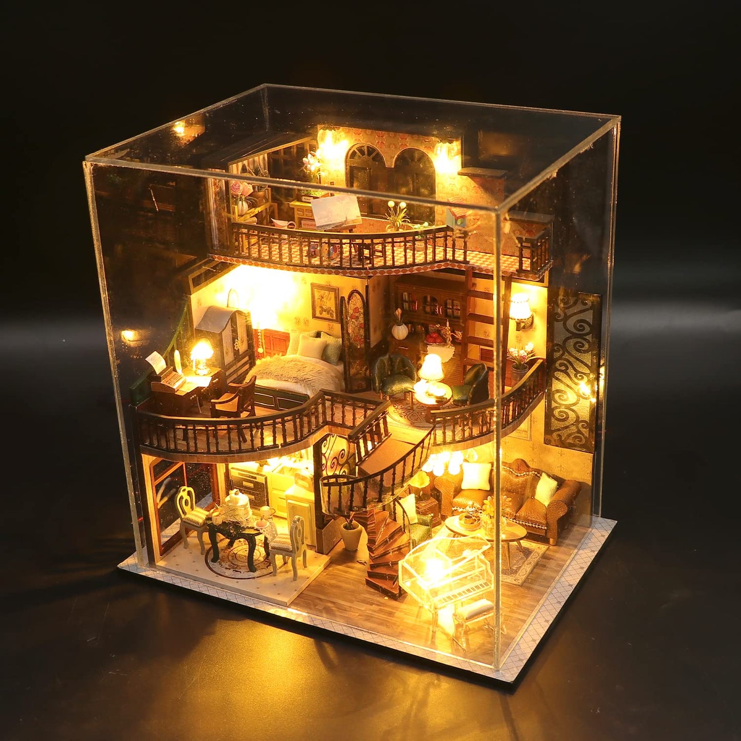 Kisoy Dollhouse Miniature with Furniture Kit  Handmade DIY House Model for Teens mature-themed Gift (Dream Building Pavilion)