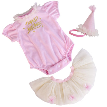 Aori Reborn Doll Clothes For 17-20 Inch Dolls 3Pcs Newborn Baby Girl Outfit Set (Pink Bodysuit + White Tutu Skirt + Birthday Hat