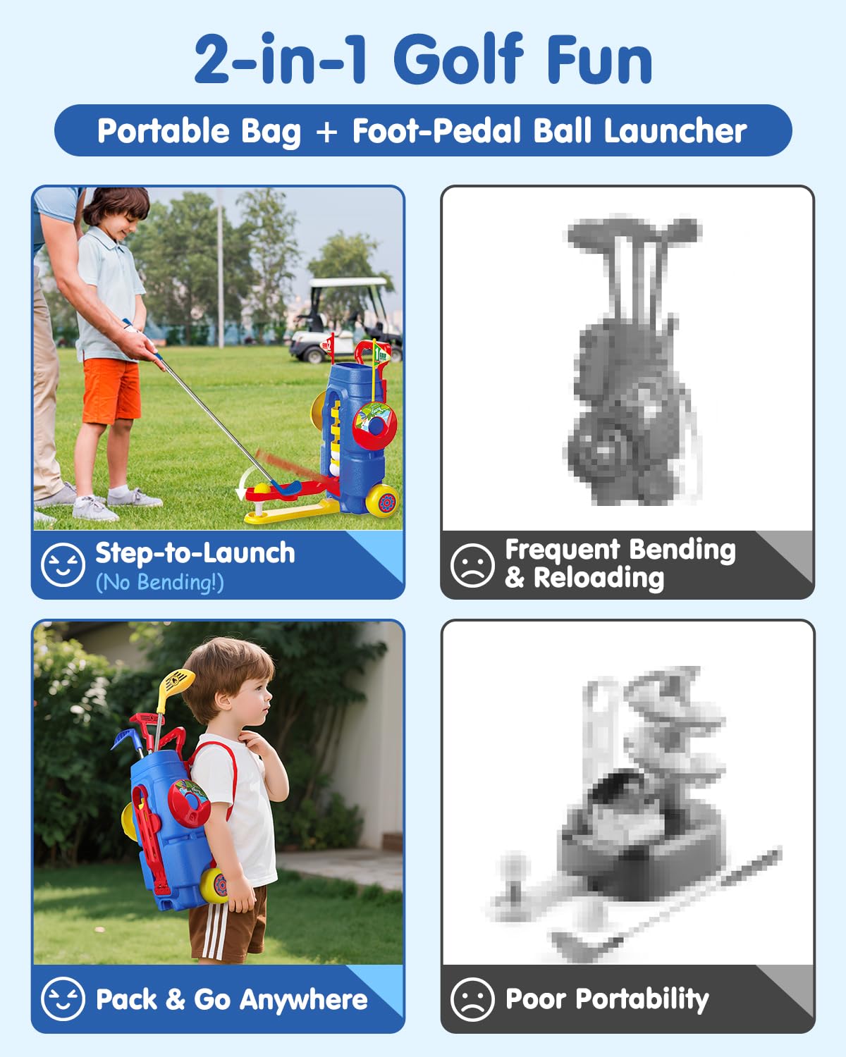 Humzo Toddler Golf Set for Boys Girls Age 3 4 5 6  limited availability Foot-Pedal Design Auto-Reloads Balls  Upgraded Kids Golf Cart with 3 Clubs & 8 Balls  Indoor and Outdoor Golf Toys Birthday Gift