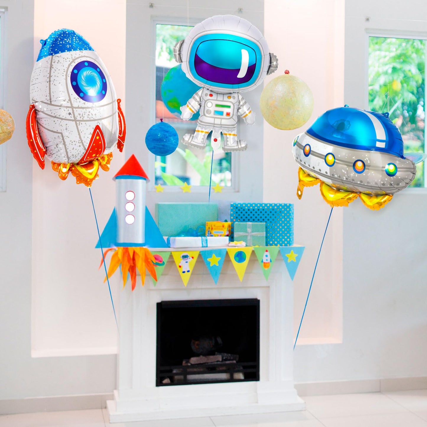 6 Pcs Space Balloons,Astronaut Ufo Rocket Foil Balloons For Kids,Space Party Decorations,Outer Space Balloon For Baby Shower Uni